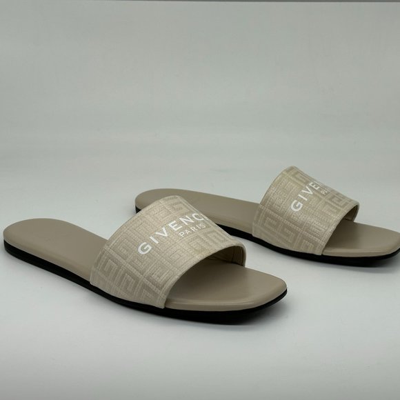 GIVENCHY 4G Monogram Signature Logo Flat Sandals Slides Mules Shoes Beige - Picture 9 of 13